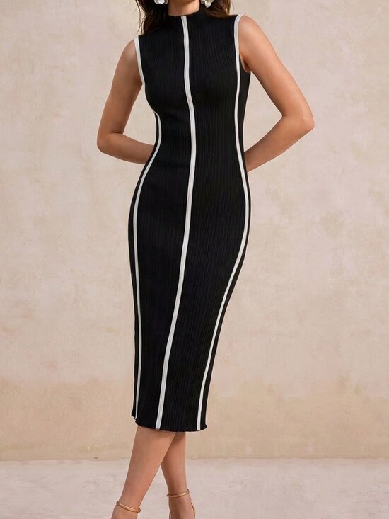 Dresses & Skirts - Black Elegant Women's Spliced Long Slim-Fit Dress